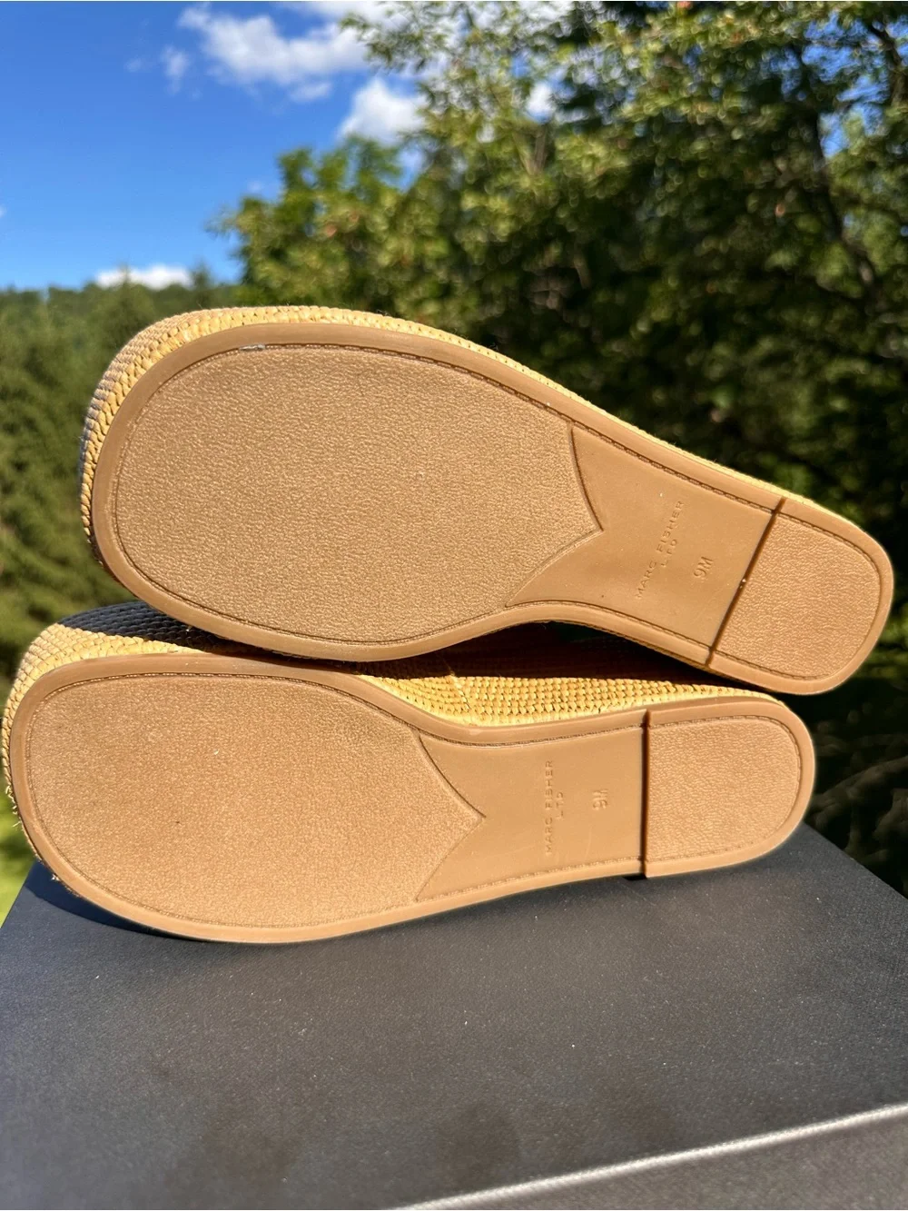 NIB! Marc Fisher Poppy Tan Woven Double-Buckle Platform Sandals